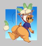  absurd_res animal_crossing anthro big_butt bodily_fluids bottomless bounce butt clothed clothing daisy_mae_(animal_crossing) female food headkerchief hi_res hooves huge_butt kerchief looking_at_viewer looking_back mammal nintendo plant reddrago snot solo suid suina sus_(pig) thick_thighs turnip vegetable video_games wild_boar young 