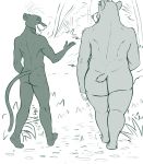  absurd_res anonymous anonymous_artist anthro bagheera_(jungle_book) baloo butt casual_nudity duo edited_art felid forest hi_res male male/male mammal nude pantherine plant redout slightly_chubby tree ursid walking 