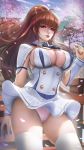  cameltoe dead_or_alive erect_nipples kasumi kaze_no_gyouja no_bra pantsu skirt_lift thighhighs 