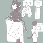  1:1 anthro asian_clothing brown_body brown_fur butt cat_operator clothing domestic_cat east_asian_clothing felid feline felis female fur hair japanese_clothing japanese_text kimono live-a-hero looking_back mammal mcdkmoon nude ponytail protagonist_(live-a-hero) rear_view text 