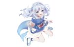  blue_eyes blush bubbles gawr_gura gray_hair hinakano_h hololive hoodie long_hair tail underwater water white 