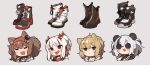 4girls amonitto angelina_(arknights) animal_ears arknights blonde_hair boots brown_hair feater_(arknights) fox_ears grey_hair high_tops highres horns lion_ears multicolored_hair multiple_girls nian_(arknights) panda_ears pointy_ears ponytail shoes siege_(arknights) sneakers streaked_hair sunglasses tongue tongue_out white_hair 