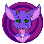  1:1 abstract_background absurd_res alpha_channel anthro bodily_fluids drooling headshot_portrait hi_res horn hypnosis icon kobold male mind_break mind_control portrait purple_body purple_scales saliva scales scalie solo spiral_background spiral_eyes thekoboldsummoner tongue tongue_out voltu 