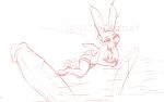  2021 anthro blush clothing conditional_dnp disembodied_penis disney english_text eyebrows fellatio genitals hi_res judy_hopps lagomorph leporid long_ears male mammal monochrome navel oral penile penis pink_and_white rabbit sex sketch sugarlesspaints text vein zootopia 