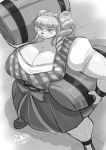  absurd_res anthro big_breasts breasts cleavage clothed clothing dress female hair hi_res huge_breasts hyper hyper_breasts mammal monochrome polar_bear shonuff solo ursid ursine 