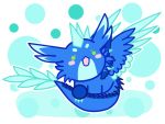  4:3 blue_body blue_claws blue_feathers blue_fur blue_scales blush claws dragon feathered_wings feathers feral fur furred_dragon green_eyes male mocoron raio scales simple_background small_fangs solo wings 