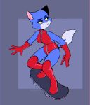  anthro big_breasts blue_body blue_fur breasts clothed clothing domestic_cat felid feline felis female footwear fur gloves go!_go!_hypergrind half-closed_eyes handwear hi_res legwear mammal narrowed_eyes penny_(ggh) skateboard skateboarding skating smile thebiskvit video_games wide_hips 