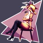  1:1 absurd_res antelope anthro blonde_hair boots boots_only bovid clothing covering covering_breasts crossed_legs disney english_text female fingers footwear footwear_only furniture gazelle gazelle_(zootopia) grey_background hair hair_over_eye hi_res high_heels hooved_fingers horn jaff96 legwear light lighting looking_at_viewer mammal mostly_nude one_eye_obstructed shaded shoes signature simple_background sitting solo stool text thigh_highs zootopia 