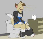  2018 absurd_res anthro bathroom bottomwear clothed clothing domestic_cat eyes_closed felid feline felis front_view fur hands_on_knees hi_res hoodie implied_scat inside male mammal multicolored_body multicolored_fur omorashi on_toilet open_mouth partially_clothed relieved ritz_(ritzcat) ritzcat shorts shorts_down sitting solo toilet_paper topwear two_tone_body two_tone_fur white_body white_fur yellow_body yellow_fur 