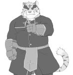  2021 absurd_res akashi_takenori anthro clothed clothing cute_fangs felid gindan hi_res humanoid_hands kemono male mammal overweight overweight_anthro overweight_male pantherine sengoku_puzzle simple_background solo tiger video_games white_background 