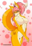  anthro big_breasts blue_eyes blush breasts canid canine featureless_breasts female fox hair hi_res mammal nude pink_hair s.wolf solo 