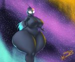  big_breasts big_butt black_body breasts butt chubby_female cosmic_being female hair huge_breasts huge_butt humanoid larger_female remnartx size_difference slightly_chubby starstrikex thick_thighs white_eyes yinwa 