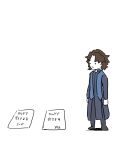 1boy absurdres brown_hair fate/grand_order fate/stay_night fate_(series) highres kotomine_kirei letter lonely male_focus mitre paper simple_background solid_circle_eyes white_background 