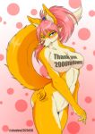  anthro big_breasts blue_eyes blush body_writing breasts canid canine featureless_breasts female fox hair hi_res mammal nude pink_hair s.wolf solo 