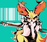  absurd_res ambiguous_gender angry anthro braixen canid canine claws conditional_dnp ebnet fur hi_res inner_ear_fluff looking_at_viewer mammal nintendo pok&eacute;mon pok&eacute;mon_(species) simple_background solo standing stick tuft video_games white_body white_fur yellow_body yellow_fur 