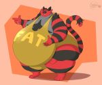  4_toes 5_fingers anthro belly big_belly big_butt butt clothing dralffeine finger_gun fingers fur gesture huge_butt huge_thighs hyper hyper_belly incineroar male morbidly_obese morbidly_obese_anthro morbidly_obese_male nintendo obese obese_anthro obese_male open_mouth overweight overweight_anthro overweight_male pointing pok&eacute;mon pok&eacute;mon_(species) solo striped_body striped_fur striped_tail stripes thick_thighs toes video_games 