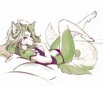  2020 4_toes 5_fingers anthro breasts canid canine canis clothed clothing digital_media_(artwork) eruca female fingers fur green_body green_fur mammal smile solo toes white_body white_fur wolf 