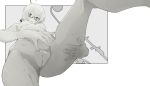  1girl ahoge artoria_pendragon_(all) bangs bathing blush breasts fate/grand_order fate_(series) foreshortening from_below glasses greyscale highres long_hair looking_at_viewer medium_breasts monochrome mysterious_heroine_x_(alter) navel nipples nude open_mouth perspective pussy shower_(place) thighs wet wr_(karakusa_senbei) 