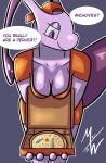  anthro breasts delivery_(commerce) diemewtu female food food_delivery hi_res legendary_pok&eacute;mon mewtwo nintendo pizza pizza_box pizza_delivery pok&eacute;mon pok&eacute;mon_(species) solo solo_focus speech_bubble text video_games 