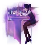  absurdres alcohol bar bartender black_hair cocktail_glass cup cyberpunk drinking_glass high_heels highres jill_stingray long_hair red_eyes shaker skirt twintails very_long_hair whiskey 