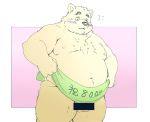  2021 anthro balls belly blush censored genitals humanoid_hands inunoshippo kemono male mammal moobs navel nipples overweight overweight_anthro overweight_male solo text ursid 