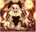  &lt;3 1_eye abstract_background aluxander01 anthro big_breasts blush bow_tie breasts clothing english_text female fishnet fishnet_legwear fur fur_tuft hair horn hybrid kobolgarde_(pandemonium_wizard_village) lagomorph lantern lanterns legwear leporid long_ears long_hair looking_at_viewer mammal monster_tail pandemonium_wizard_village playboy_outfit rabbit red_background sharp_teeth simple_background skinny smile smiling_at_viewer solo teeth tentacle_hands tentacle_legs tentacle_monster tentacles text thick_thighs tuft white_body white_fur white_hair 