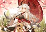  animal_ears bicolored_eyes flowers horns long_hair original tagme_(artist) umbrella 