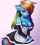  anthro areola blush breasts clothed clothing equid equine female friendship_is_magic hasbro looking_at_viewer maid_uniform mammal my_little_pony nipple_slip nipples partial_nudity rainbow_dash_(mlp) simple_background solo unamused uniform yutakira92 