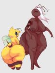  anthro arthropod bee behniis big_breasts big_butt breasts butt duo female genitals hi_res huge_breasts huge_butt hymenopteran insect larger_female nipple_piercing nipples nude piercing pussy short_stack simple_background size_difference smaller_female thick_thighs wide_hips 