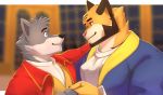  2020 anthro beauty_and_the_beast canid canine canis cilok clothed clothing digital_media_(artwork) facial_hair felid fur group hi_res male male/male mammal pantherine tiger wolf 