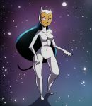  anonymous_artist anthro armor black_tail claws eyebrows felid feline galathea hair hi_res long_hair long_tail mammal puple_eyes simple_background smile solo space star unknown_artist 