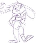  &lt;3 anthro briskby dialogue disney english_text female fur head_tuft judy_hopps lagomorph leporid mammal monochrome open_mouth open_smile rabbit simple_background sketch smile solo text tuft white_background zistopia zootopia 