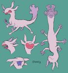  alien ambiguous_gender anthro climbing_wall eyeless forbes_(tinybeasts) multi_limb multiple_poses pose purple_tongue smile solo tinybeasts tongue 