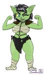  2020 3:5 alpha_channel armor black_hair blue_eyes bone_jewelry bulge clothing ear_piercing eyebrows facial_piercing freckles gauged_ear goblin green_body green_skin gynomorph hair harness hi_res humanoid intersex lip_piercing muscular muscular_arms muscular_intersex muscular_thighs nipple_outline nose_piercing one_eye_closed piercing pubes septum_piercing short_stack signature simple_background sleepysuccubusstudios solo thick_eyebrows tongue tongue_piercing torn_clothing wink yellow_sclera 