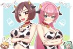  4girls angry animal_ears animal_print aqua_eyes aqua_hair ataraii_moyasi bangs bare_shoulders bell bell_collar blonde_hair bottle bow breast_hold breasts brown_eyes brown_hair chibi chibi_inset chinese_zodiac collar commentary cow_ears cow_girl cow_horns cow_print crop_top crying dated hair_bow hair_ornament hairclip hatsune_miku highres horns kagamine_rin kotoyoro long_hair looking_at_viewer megurine_luka meiko midriff milk_bottle milk_carton multiple_girls neck_bell new_year open_mouth pink_hair shirt short_hair sleeveless sleeveless_shirt smile swept_bangs twintails upper_body very_long_hair vocaloid white_bow year_of_the_ox 