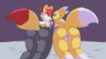  &lt;3 16:9 2021 absurd_res all_fours anthro armwear black_body black_fur black_nose black_sclera blue_eyes braixen butt canid canine clitoris clothing cute_fangs digimon digimon_(species) duo elbow_gloves english_text female fluffy fluffy_tail fur genitals gloves handwear hi_res ibukyu inner_ear_fluff looking_at_viewer looking_back looking_back_at_viewer mammal moan motion_lines multicolored_body multicolored_fur nintendo open_mouth open_smile pok&eacute;mon pok&eacute;mon_(species) presenting presenting_hindquarters presenting_pussy purple_background pussy red_body red_eyes red_fur red_nose renamon simple_background smile text thick_thighs thigh_gap tongue tongue_out tuft video_games white_body white_fur widescreen yellow_body yellow_fur 