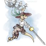  1:1 anthro belt boots candle chandelier clothing digitigrade feathers female footwear furgonomics hat headgear headwear hi_res kobold melee_weapon popped_collar puffy_sleeves rapier scalie solo swinging sword tail_clothing tail_pouch tamlin123 weapon 