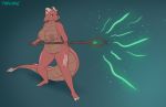  anthro big_breasts big_tail breasts crystal dragon ear_piercing female green_eyes hi_res horn magic nipples nude piercing pink_body simple_background solo staff taillis_(torgore) tattoo torgore 