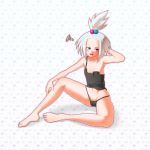  1girl alternate_costume ass barefoot black_panties blue_eyes blush breasts crotch forehead freckles gym_leader hair_bobbles hair_ornament iiizumy navel nightgown panties pokemon pokemon_(game) pokemon_bw2 roxie_(pokemon) sitting solo stomach thighs underwear white_hair 