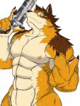  3:4 abs anthro barrel_(live-a-hero) beckoning canid canine canis gesture gun handgun hi_res inuyama_kensin live-a-hero male mammal muscular muscular_anthro muscular_male nipples nude pecs pistol ranged_weapon weapon wolf 