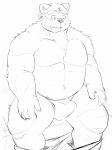  2021 anthro belly blush bulge canid canine canis clothing domestic_dog hi_res humanoid_hands kemono live-a-hero male mammal mokdai morningbread16 musclegut navel overweight overweight_male sitting sketch solo underwear video_games 