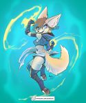  anthro blue_eyes canid canine clothed clothing female fennec fox hi_res kiaun magic_user mammal monk open_mouth pawpads paws rogue samandi_(post_quest) solo warrior 