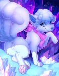  2020 4_toes alolan_vulpix anus blue_eyes butt cheek_tuft claws crystal detailed_background digitigrade facial_tuft feet female feral finger_claws fur genitals hi_res hioshiru humanoid_genitalia humanoid_pussy inner_ear_fluff licking looking_at_viewer lying nintendo pawpads paws pink_pawpads pok&eacute;mon pok&eacute;mon_(species) pussy quadruped raised_tail rear_view regional_form_(pok&eacute;mon) scarf self_lick solo toe_claws toes tongue tongue_out tuft video_games white_body white_fur 