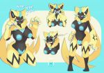  anthro big_breasts black_body black_fur breasts claws crotch_tuft cute_fangs dialogue electricity english_text eyes_closed female fur genitals legendary_pok&eacute;mon navel nintendo nipples nude open_mouth pok&eacute;mon pok&eacute;mon_(species) pussy skwidbone solo text tuft video_games yellow_body yellow_fur zeraora 