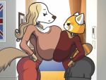  aggressive_retsuko ailurid anthro big_breasts breast_size_difference breasts canid canine canis clothed clothing competition domestic_dog duo female female/female fur hi_res huge_breasts inui_(aggressive_retsuko) mammal netflix red_panda retsuko sanrio superbunnygt 