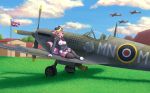  absurd_res aircraft airfield airplane anthro belgian_flag blonde_hair blue_eyes breasts canid canine canis clothed clothing dragon female fur garter_straps hair hi_res hybrid kina_heijima legwear lingerie mammal nipples pink_body pink_fur solo spitfire spitfire_mk_ix stockings tagme union_jack wolf 
