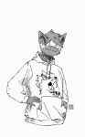  2020 absurd_res animal_humanoid anthro arcanine barley_(barleythecat) black_and_white bust_portrait cat_humanoid clothing comic domestic_cat felid felid_humanoid feline feline_humanoid felis hi_res hoodie humanoid looking_at_viewer male mammal mammal_humanoid manga mnoxis monochrome nintendo pok&eacute;mon pok&eacute;mon_(species) portrait simple_background smile smirk solo topwear video_games white_background 