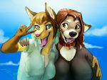  4:3 anthro canid canine clothing cloud day duo female mammal sky tiamat_(artist) 