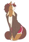  anthro bottomwear breasts brown_body brown_eyes brown_fur brown_hair clothing equid equine eyelashes female fur hair hands_in_pockets hat headgear headwear hi_res horse jacket leaning leaning_forward long_hair looking_at_viewer mammal markings multicolored_body multicolored_fur muzzle_(marking) pockets ponytail rose_(slightlysimian) shirt shorts simple_background slightlysimian smile solo topwear two_tone_body two_tone_fur white_background white_body white_fur 