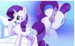  2021 absurd_res anus blue_eyes bodily_fluids butt clitoris cutie_mark equid equine eyelashes female feral friendship_is_magic genital_fluids genitals hasbro hi_res horn mammal my_little_pony nookprint open_mouth pussy pussy_juice rarity_(mlp) rear_view unicorn 